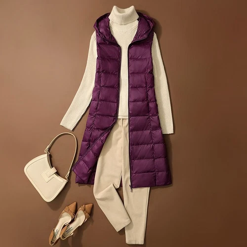 Winter Women Down Vest Jacket Sleeveless Hooded New Coat Long Waistcoat Gilet - Picture 11 of 21