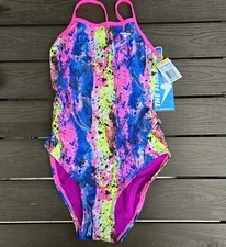 TYR The Finals Womens Nebula Foil Wingback One Piece Swimsuit Colorful 36/M New