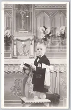 Portrait Quebec Canada Real Photo Postcard RPPC Child Boy First Communion