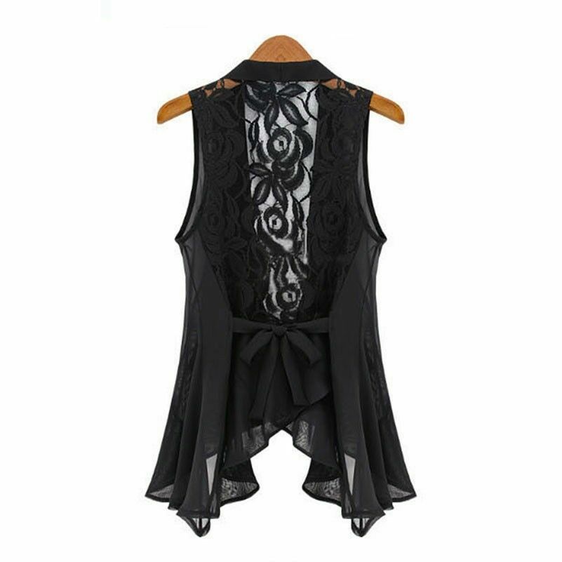 Plus Size Floral Lace Sleeveless Chiffon Vest New