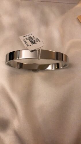 Michael Kors Silver Tone Stainless Steel Bangle Navy Blue Enamel MK Logo NWT Box - Picture 9 of 15