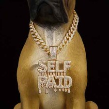 Pet Dog Cat Gold Plated SELF PAID Cubic Zirconia  Iced Cuban Chain Necklace