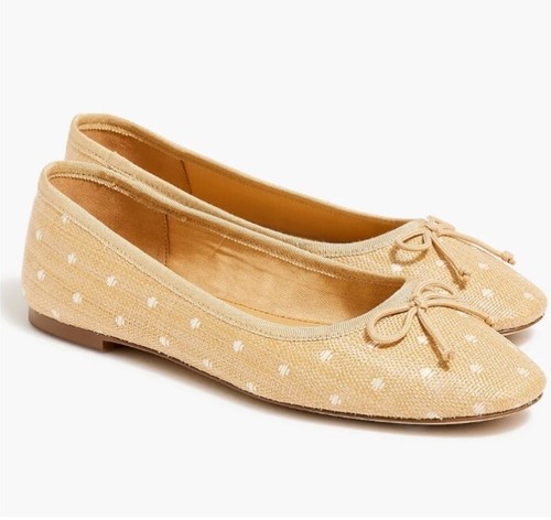 J Crew Woven Raffia Polka Dot Ballet Flats