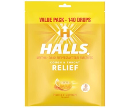 HALLS Relief Honey Lemon  Cough Drops, Value Pack, 140 Drops