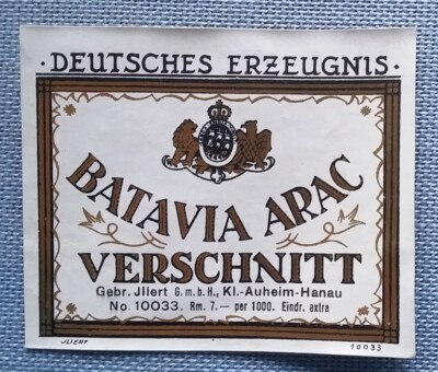 Old Label Bottle Neck Label Batavia Arac Illert Auheim Hanau Design
