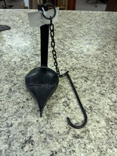 Iron Betty Whale Oil Grease Lamp w/ Hook.  Oil Lamp Hand Wrought Primitive.