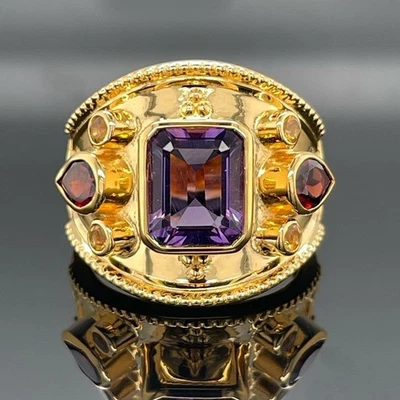 RING GR.18 (CA.57) AUS 925/-SILBER VERGOLDET MIT MULTI EDELSTEINE  SCHMUCKJAGD - Bild 1 von 3