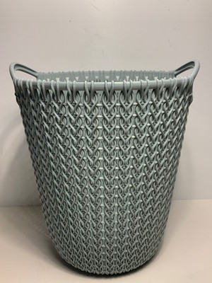 Plastic Faux Weaved Rattan Light Blue Trashcan Made in Poland 10 in.