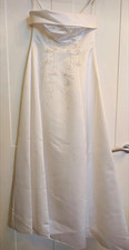 Ivory satin strapless A-Line embroidered wedding dress size 36
