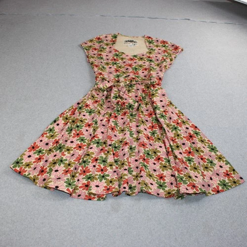 Effie's Heart Dress Women 1X Pink Hedy Penny Lane Floral Belt Midi Retro Daisey