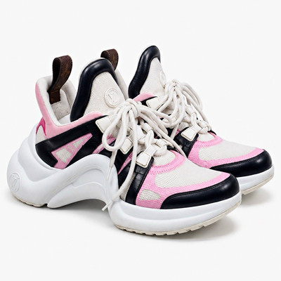 Louis Vuitton Damen Sneaker Low Top Mesh Schnürung Logo Weiß/Rosa/Schwarz 38