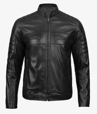 Iconic Café Racer Design Mens Modern Fit Black Leather Jacket