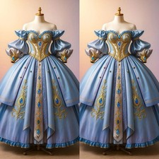 Custom Vintage Victorian Ball Gown Off the Shoulder Embroidered Appliqué Evening