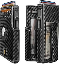 Airtag Wallet for Men,with Money Clip 10 Cards Metal Case Smart Slim Pop Up C...