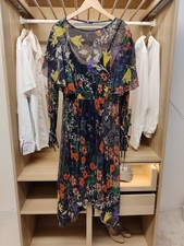 ZARA DRESS MEDIUM MULTI PLISSE LAYERED LONG SLEEVE FLORAL MIDI BLOUSON WOMENS