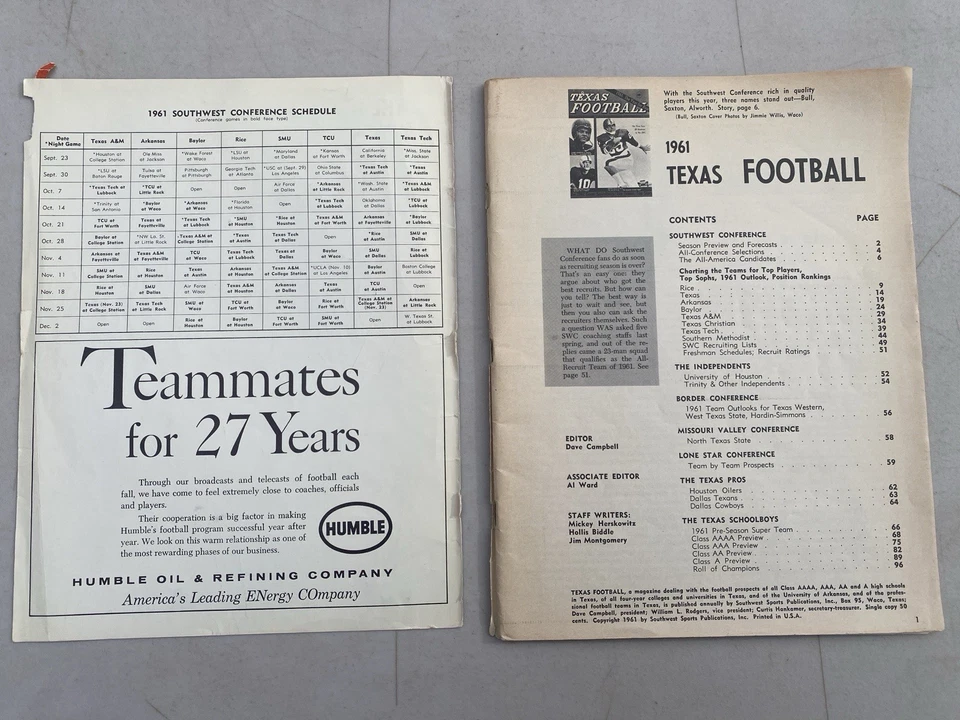 Texas Football Dave Campbell 1961 - Image 2 of 4