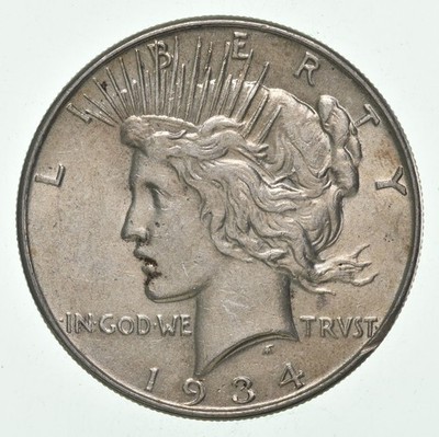 (1) AU 1934 (P) Peace Silver Dollar 90% - Almost Unc - Philadelphia Mint