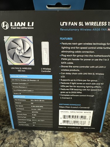 Lian Li UNI Fan SL - Wireless 120 - Confezione tripla (Reverse Blade) ventola ARGB - 2,4 G - Foto 3 di 4