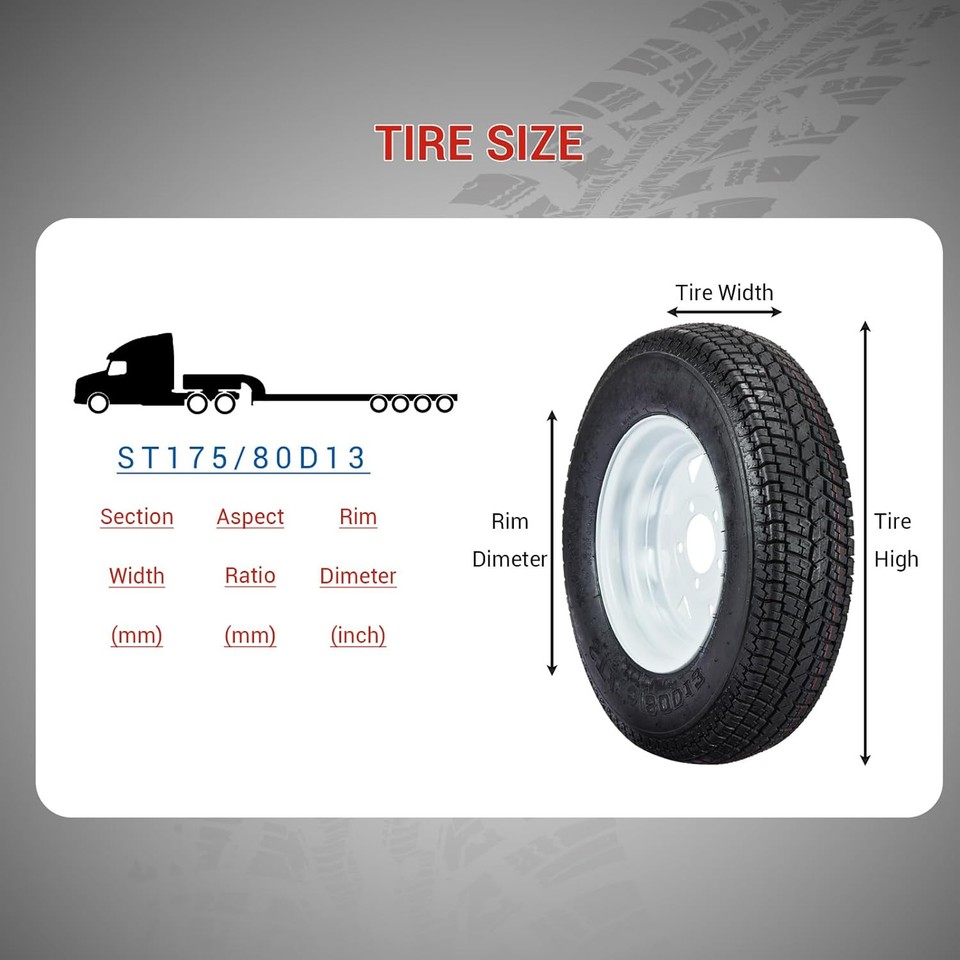 2 Pack ST175/80D13 Trailer Tires with Rims 175/80 D 13 LRC 5 Lug on 4.5 ...