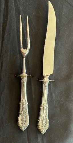 WALLACE ROSE POINT Sterling Silver Small Steak Carving Set w Stainless Blade