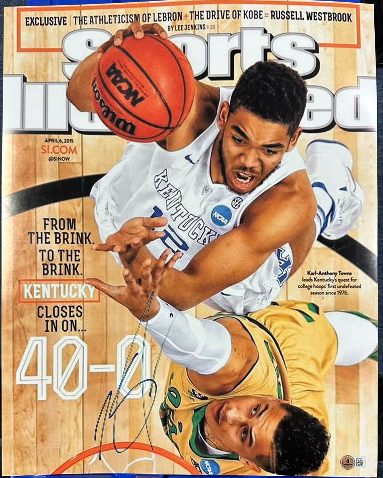 Karl-Anthony Towns Autographed Signed Boston Bruins 16x20 Sports Illustrated Cover Photo BAS Knicks 