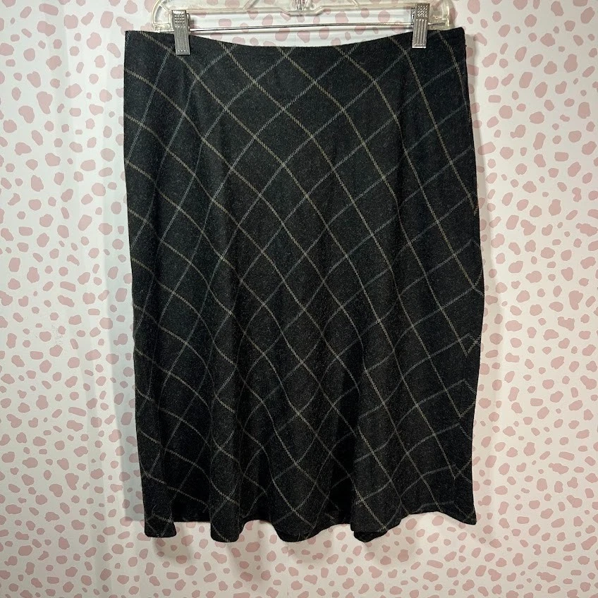 FALDA A CUADROS GRIS MEZCLA LANA LANDS END TALLA 8P 8 Dark Academia Old Money Preppy Foto 2 de 4