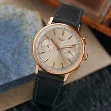 Longines Vintage 7414 Chronograph 30CH Flyback 18k Rose Gold w/ Box Manual 1962