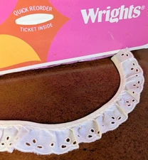 Vtg 1974 Broderie Anglaise Eyelet Trim 1" Gathered Scalloped Lace Ruffle By Yard