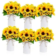 6 Sets Fake Centerpiece Table Decorations with 6 Pcs 6 Inch Large Sunflower
