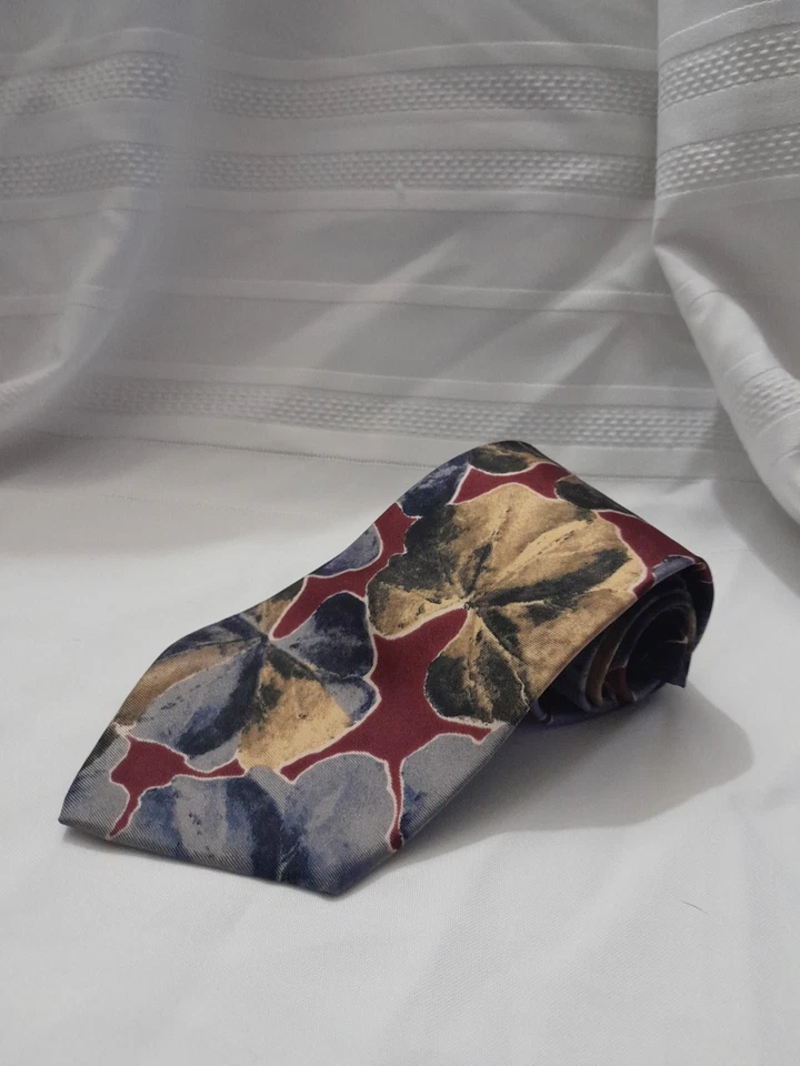 Cellini Collection 男式领带栗色、蓝色和围攻花卉 100% 真丝 4 英寸× 58 — 第 2/4 张图片