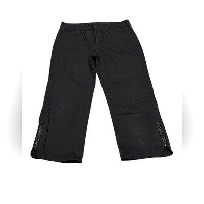 NYDJ Black Cropped Pants with Studded Glittet Side Slits Stretch Size 6