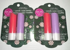 2 sets lot (4) New EOS lip balm Candy Cane Swirl Brown Sugar Souffle holiday