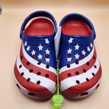Crocs Classic American Flag Clog Shoes Size Mens 5 Womens 7 Stars Stripes USA