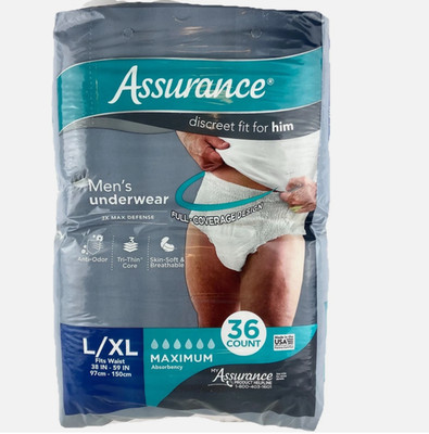 Assurance Mens Incontinence Underwear L/XL Maximum Absorbency 36 Count New