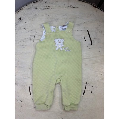 Vintage Romper Kids Baby 9M Lime Green Quilted Teddy Bear Sleeveless One Piece
