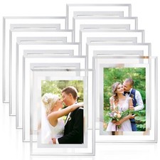 4 x 6 Glass Picture Frame Set of 10, Silver Mirror Photo Frames, Thin Border ...