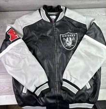 Men’s Large G-III Raiders NFL Letterman Jacket Polyvinyl Black Gray White