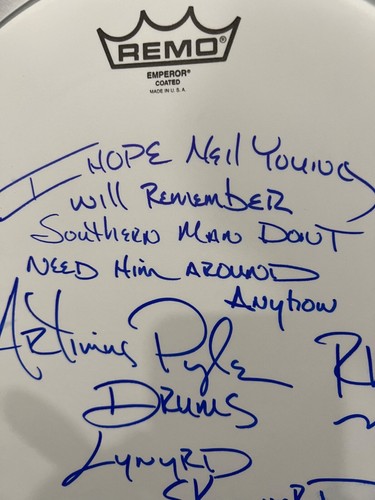 Artimus Pyle signed JSA COA Drumhead w/ Neil Young Lyrics Lynyrd Skynyrd psa bas - Bild 2 von 3