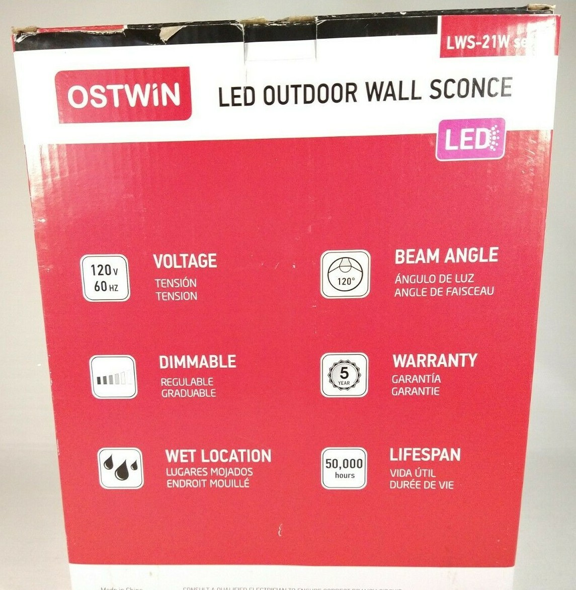 Wall Sconce Ostwin LED Outdoor 15W Dim Nickel Finish 5000K 800 Lumens 7