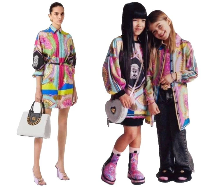 Abito camicia VERSACE donna ragazza stampa seta taglia:12 anni donna XS NUOVO PREZZO DI LISTINO:490