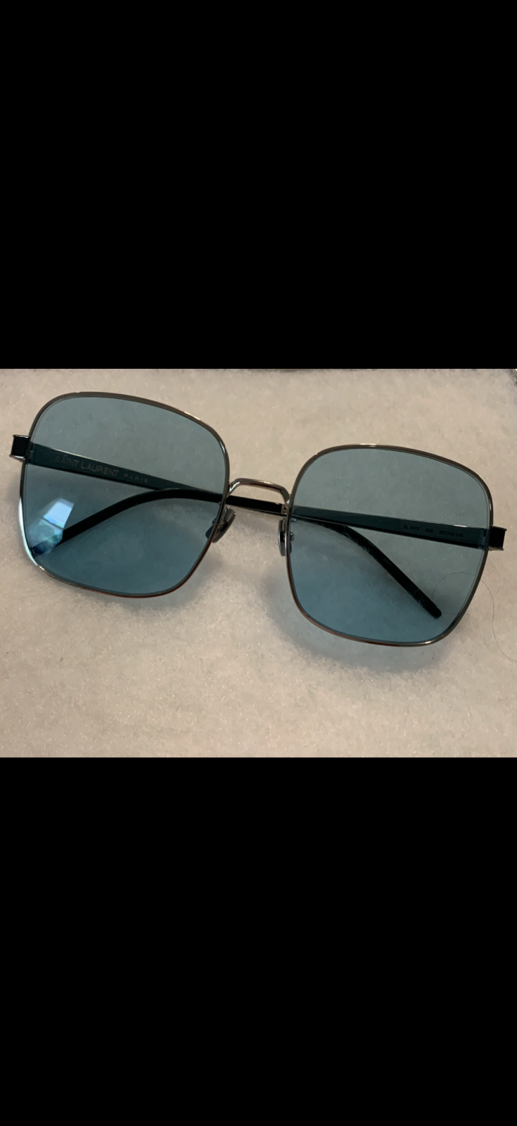 Occhiali da sole donna Saint Laurent YSL logo SL M75 montatura argento lenti colore blu