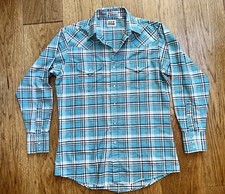 Vintage Ely Plains Blue Pearl Snap L/S Western Cowboy Shirt Plaid Sz M