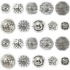 100pcs Antique Silver Round Beads Vintage Tibetan Alloy Spacer Beads for Jewelry