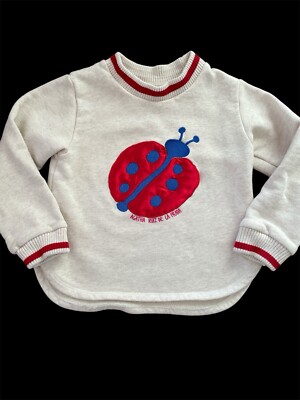 Agatha Ruiz De La Prada Beige/Red Satin Ladybug Appliqué Sweatshirt-5 Yrs
