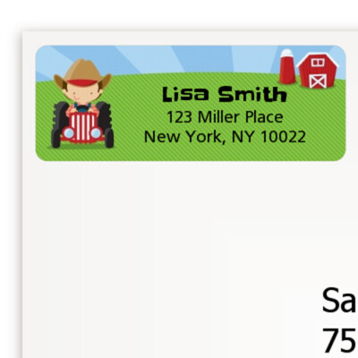 Farm Boy Birthday Party Personalized Return Address Stickers - 27 labels