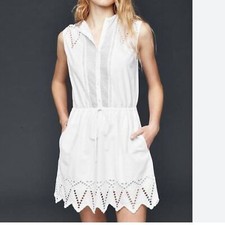 GAP White Cotton Eyelet Mesh Shirtdress Sleeveless Sz Large Tall NWT