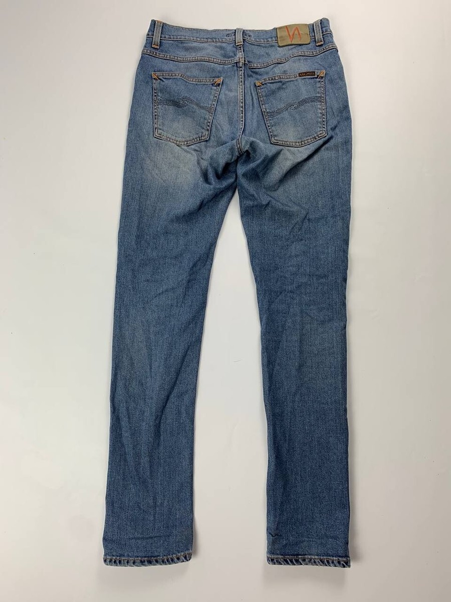 NUDIE LEAN DEAN Blue Wash Denim Slim Skinny Jeans W32 L34 Zip Fly