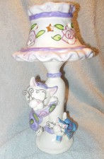 ADORABLE LARGE CERAMIC CANDLE LAMP WITH SHADE WHIMSICAL CATS NEW