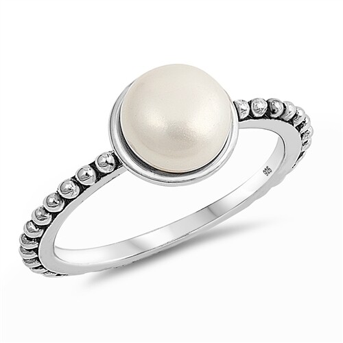 Mother of Pearl Ring Sterling Silver 925 Oxidized Gift Face Height 5 mm Size 8 - Picture 1 of 1