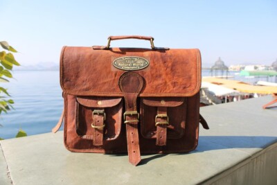 Men's Genuine Vintage 18'' Inch Leather Messenger Bag Shoulder Laptop Bag Briefca